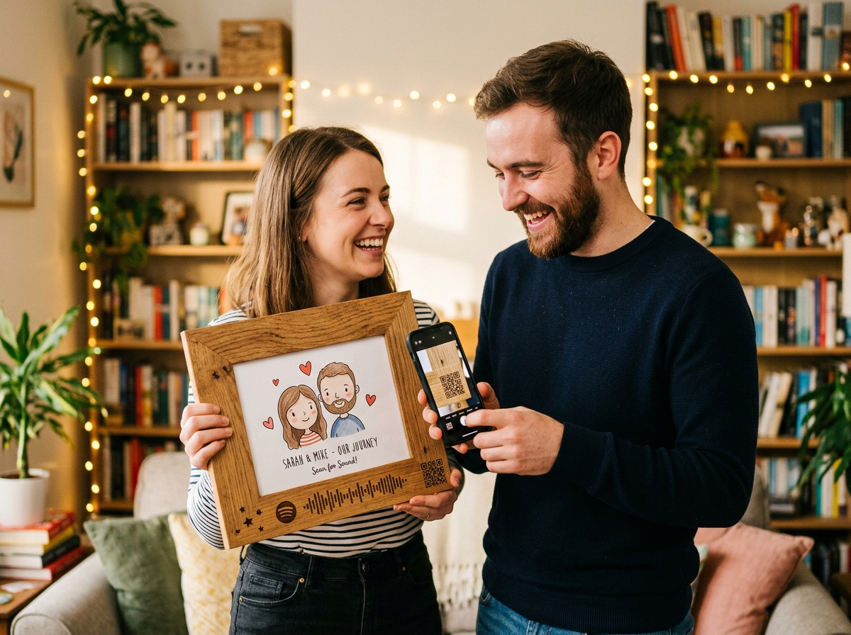 Couple discovering the engraving